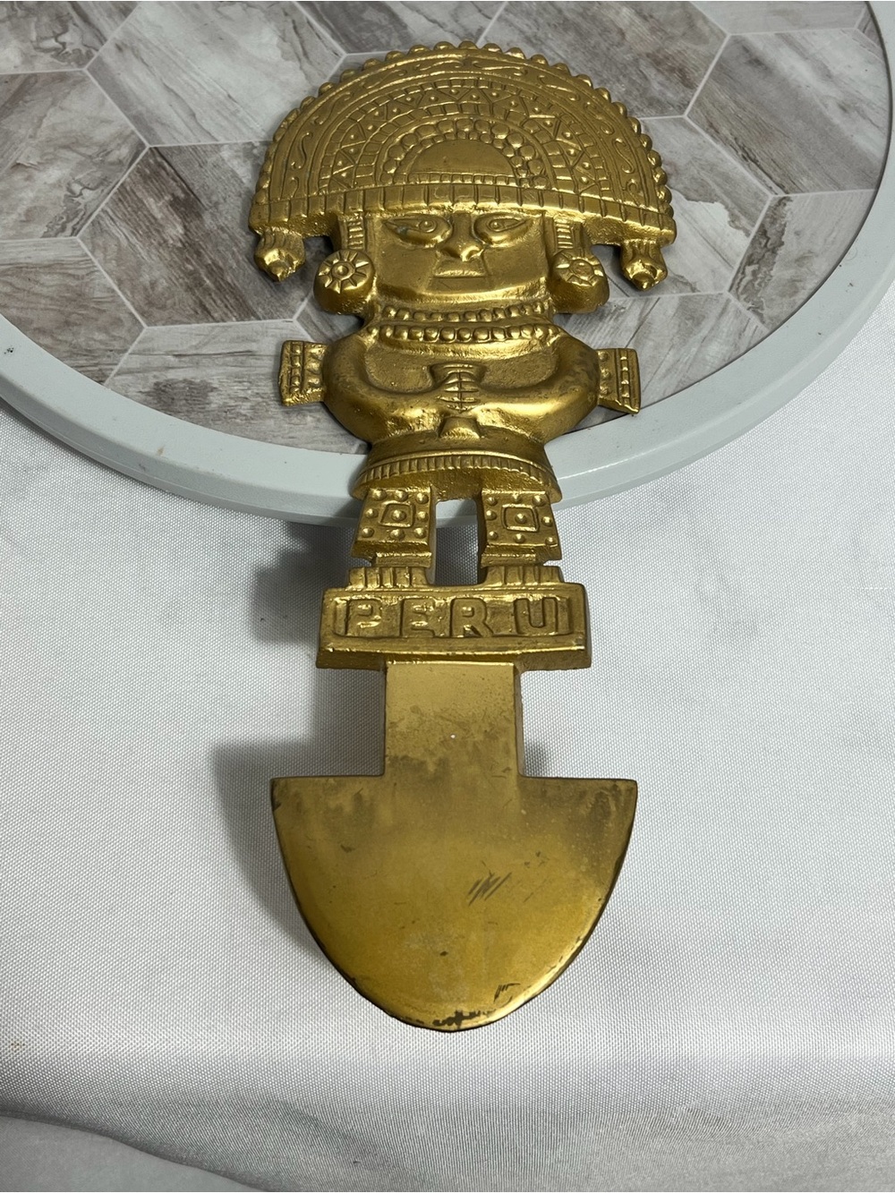 Vintage Peru Inca Wall Decor Brass Gold Tribal Figure Letter Opener 11in - Picture 2 of 6
